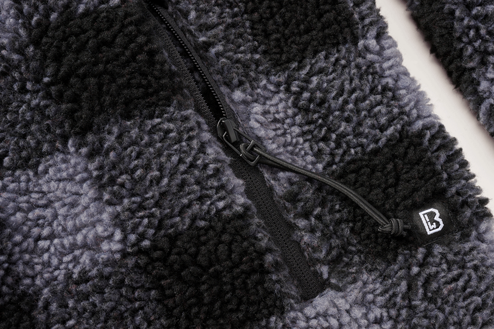 Brandit Worker geacă fleece cu glugă Teddyfleece, neagră/gri