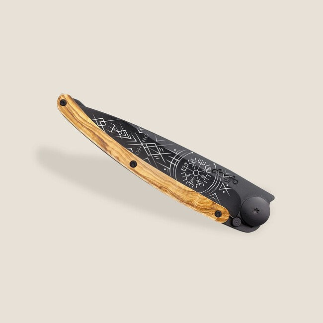 Deejo Tattoo Viking Vegvisir briceag Black olive wood