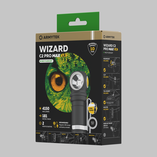 ArmyTek Wizard C2 Pro Max LR lanternă de buzunar LED cu clip pentru centură, cu geantă, alimentară din acumulator, 4150 lm, albă