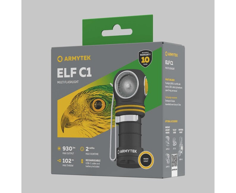 ArmyTek Elf C1 USB-C lanternă frontală LED cu alimentare din acumulator 930 lm lanternă de mână, albă cald