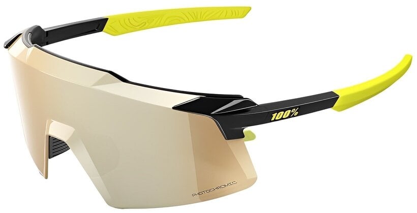 100% Aerocraft ochelari de soare, Gloss Metallic Black - Gold Mirror Photochromic
