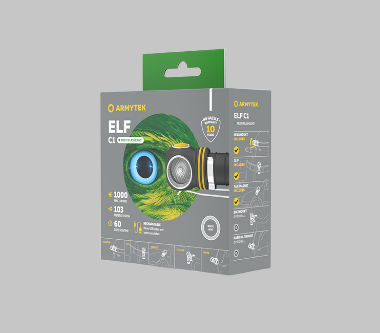 ArmyTek Elf C1 LED lanternă de mână alb rece cu alimentare din acumulator, 1000 lm, 1440 h, 56 g