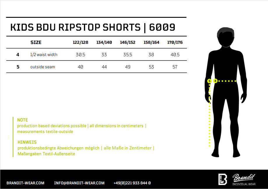 Brandit BDU Ripstop pantaloni scurți pentru copii, oliv