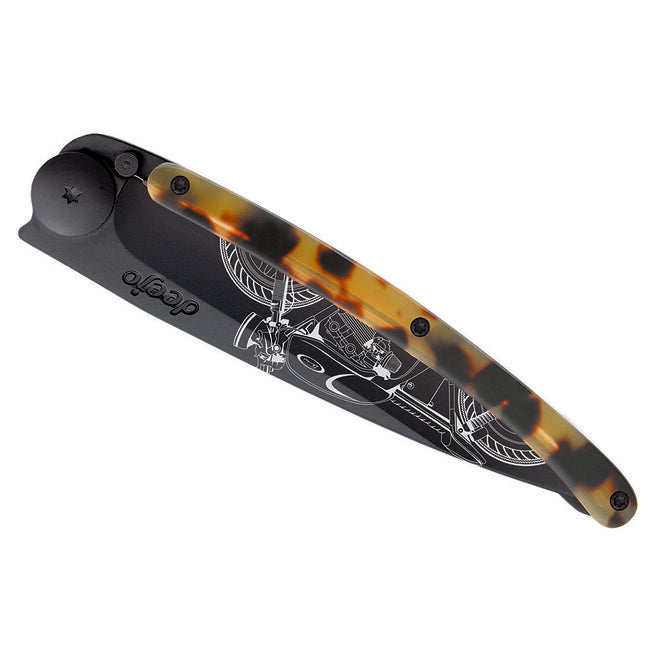 Deejo Tattoo Turtle briceag Café Racer, black turtle shell
