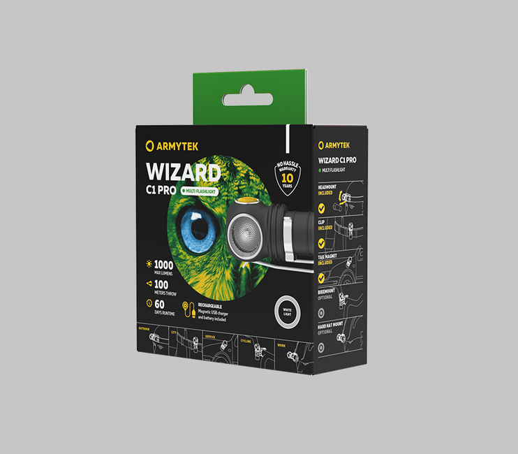 ArmyTek Wizard C1 Pro LED lanternă frontală cu suport magnetic și alimentare din acumulator Magnet White, 1000 lm, 1440 h, 55 g