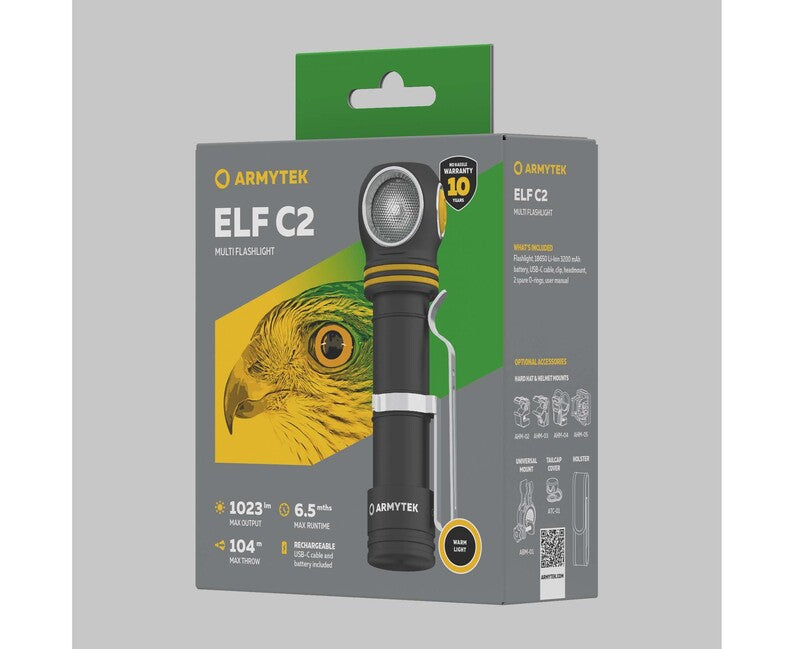 ArmyTek Elf C2 USB-C lanternă frontală cu LED lanternă de mână lumină albă caldă 1023 lm alimentare acumulator