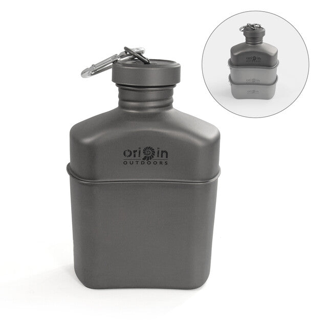 Origin Outdoors ploscă din titan cu carabinieră și geantă de transport 1 l Canteen