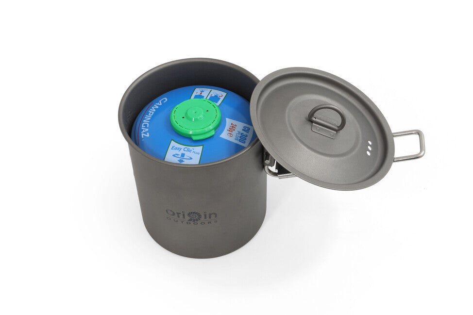 Origin Outdoors Titanium oală de trekking din titan/cană cu gură de turnare și mâner rabatabil Camping Pot, 750 ml