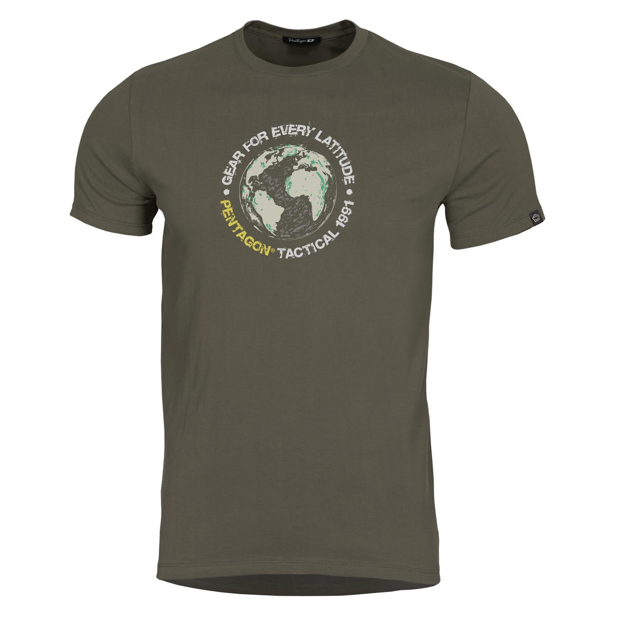 Pentagon Globe tricou pentru bărbați cu mânecă scurtă, verde închis
