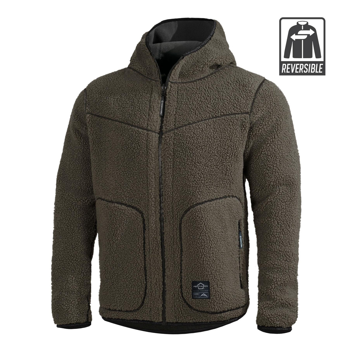 Pentagon Ianos Sherpa geacă fleece reversibilă pentru bărbați, verde închis/neagră