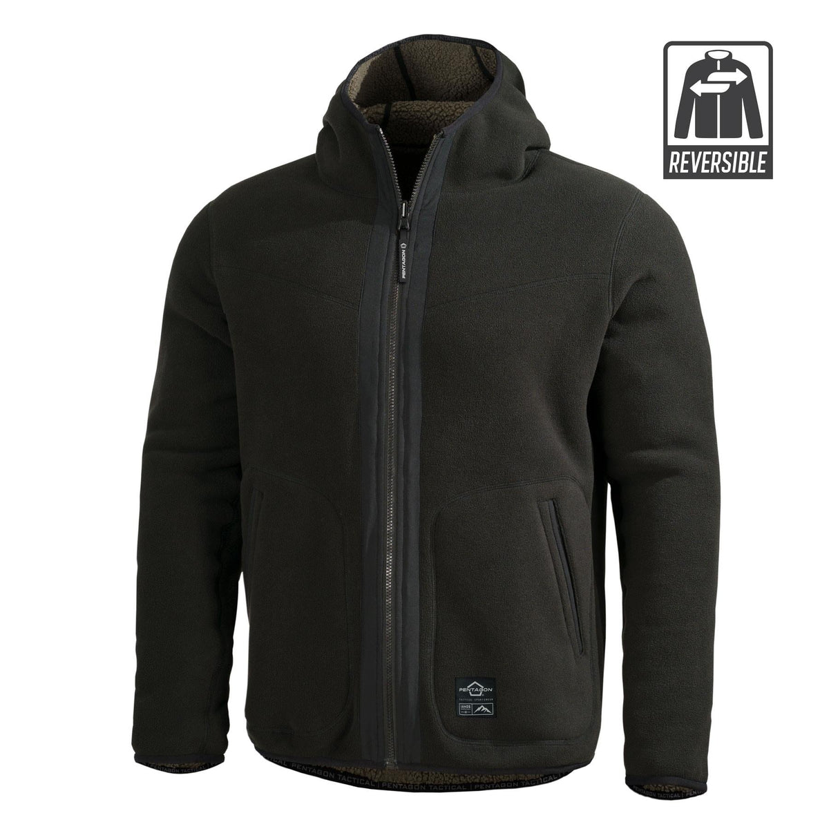Pentagon Ianos Sherpa geacă fleece reversibilă pentru bărbați, verde închis/neagră