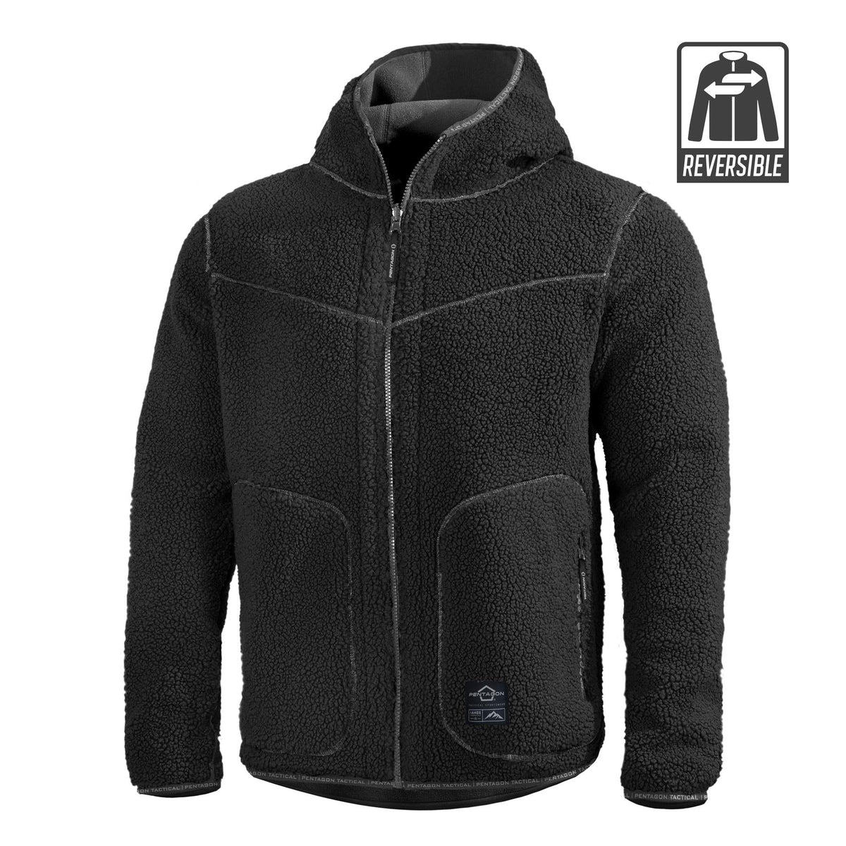 Pentagon Ianos Sherpa geacă fleece reversibilă pentru bărbați, neagră/gri