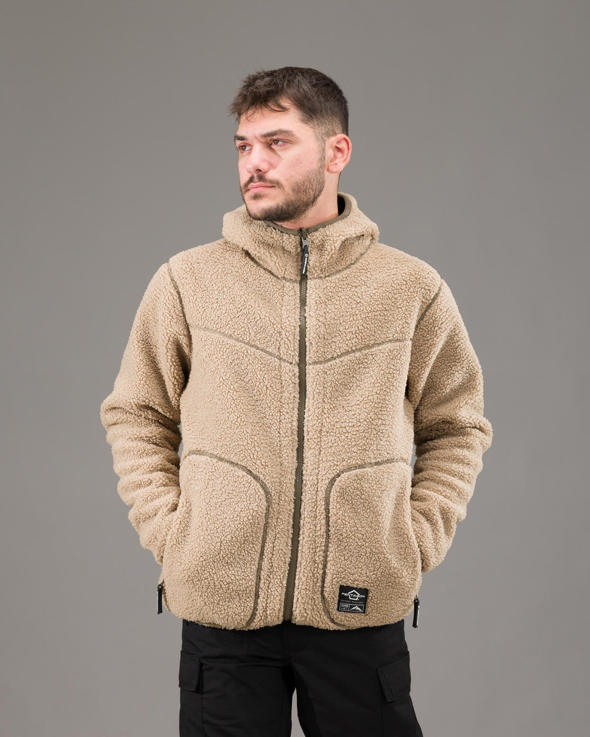 Pentagon Ianos Sherpa geacă fleece reversibilă pentru bărbați, kaki/verde