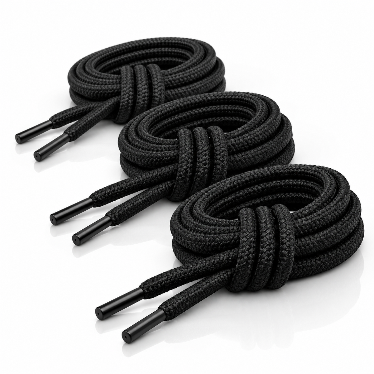 WARAGOD Warstrap Round șireturi pentru pantofi set 3 perechi, negre