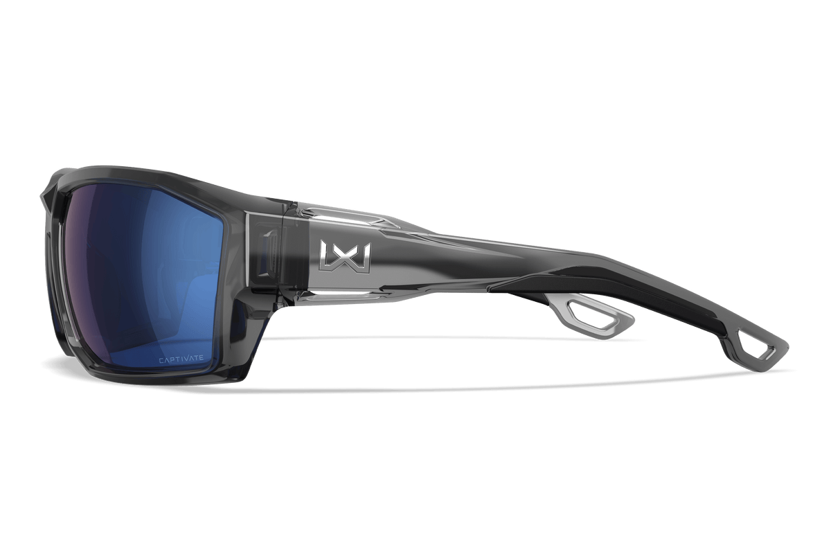 Wiley X Alpine ochelari balistici de soare, Gloss Crystal Grey / CAPTIVATE Polarized Blue Mirror