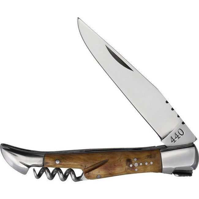 Baladeo DUB1045 briceag cu tirbușon, lamă 11 cm, oțel 440, mâner din lemn de măslin