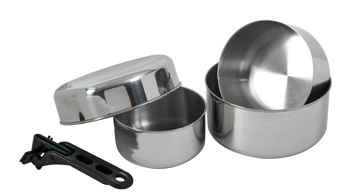 BasicNature Biwak 2 set vase de camping din oțel inoxidabil