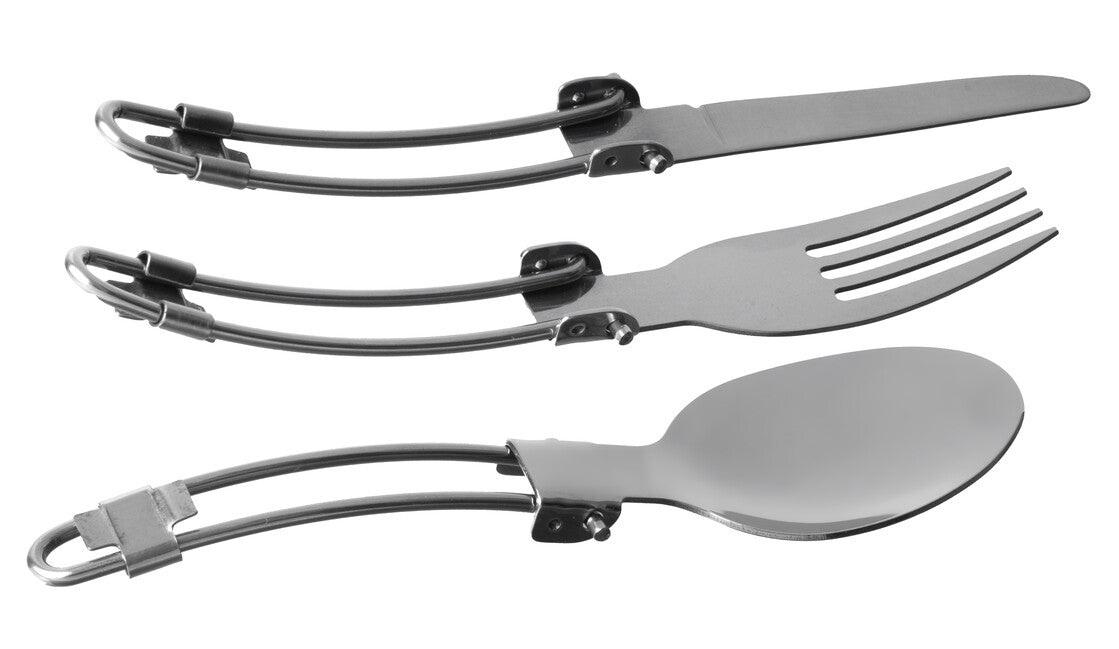 BasicNature MiniTrek set de tacâmuri pliabile din oțel inoxidabil cu geantă din nylon