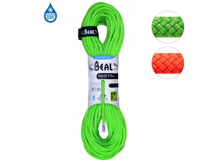 BEAL Gully Unicore coardă de escaladă 7,3 mm 2 × 60 m, portocalie / verde