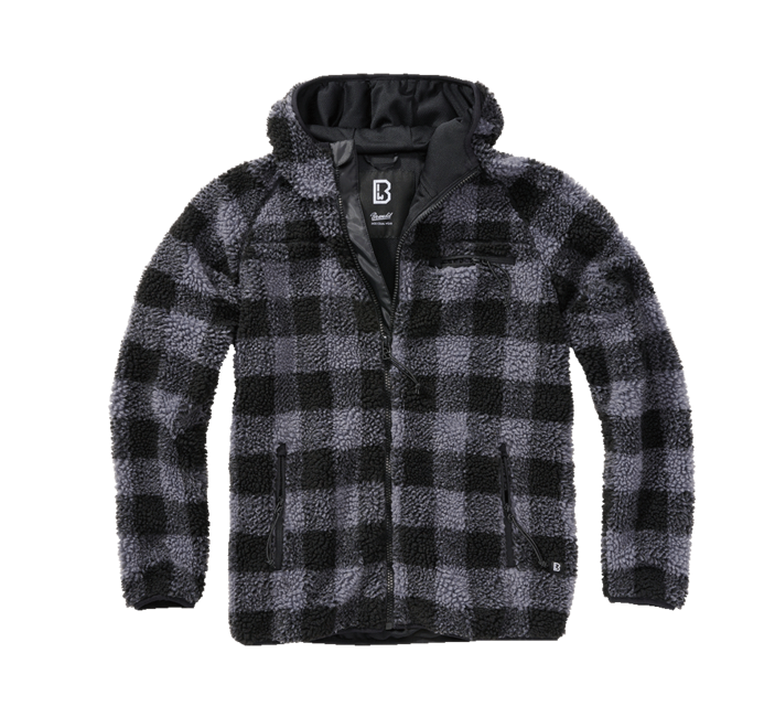 Brandit Worker geacă fleece cu glugă Teddyfleece, neagră/gri