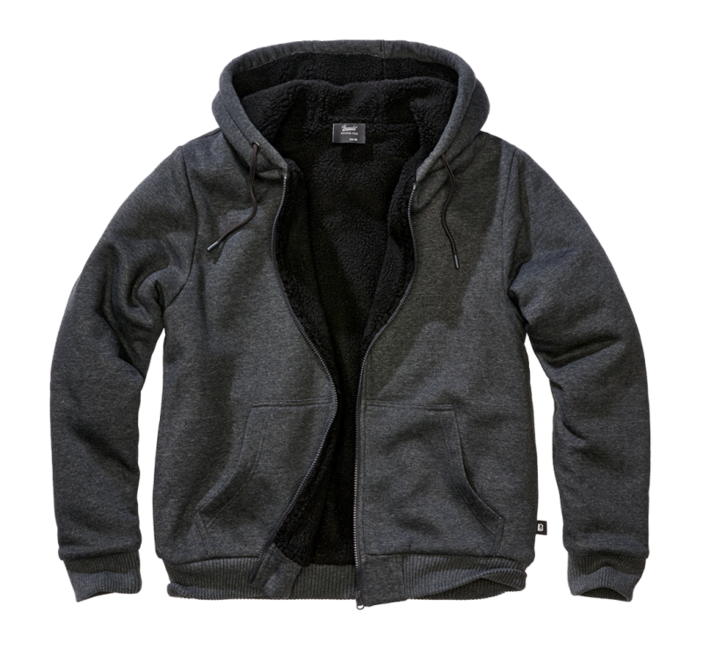 Brandit Sweatjacket hanorac pentru bărbați cu căptușeală caldă Teddylining, negru melange