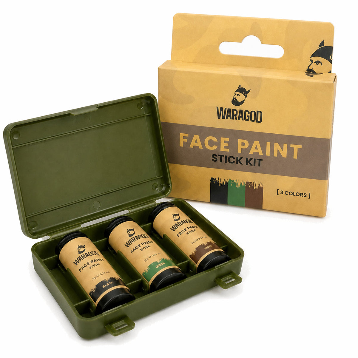 WARAGOD vopsea de camuflaj pentru față în stick - set, 3 culori