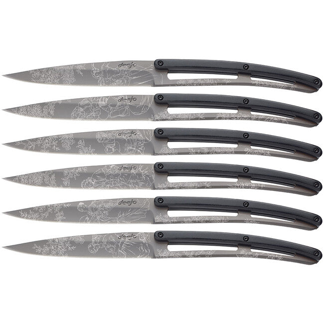 Deejo set 6 cuțite Toile de Jouy lamă titan gri mâner ABS design