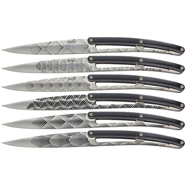 Deejo set 6 cuțite Art Deco design mâner ABS negru, lamă lucioasă