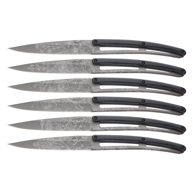 Deejo set 6 cuțite de friptură suprafață titan Paperstone design Blossom