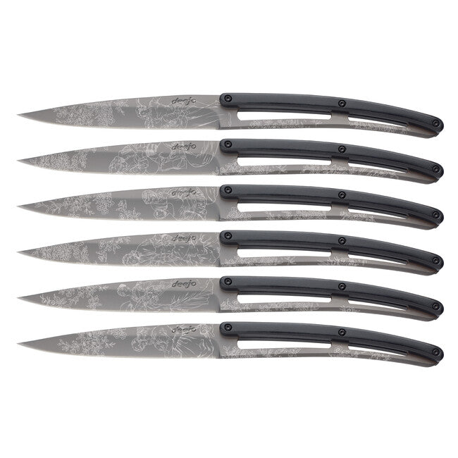Deejo set 6 cuțite de friptură Toile de Jouy suprafață titan paperstone design