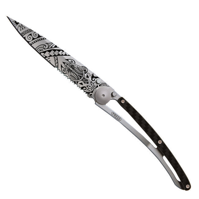 Deejo Serration briceag Carbon fiber Polynesian
