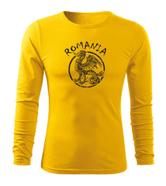 DRAGOWA Fit-T tricou cu mânecă lungă dragon românesc, galben
