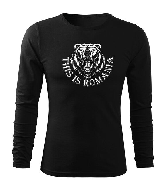DRAGOWA Fit-T tricou cu mânecă lungă Ursul Român, negru