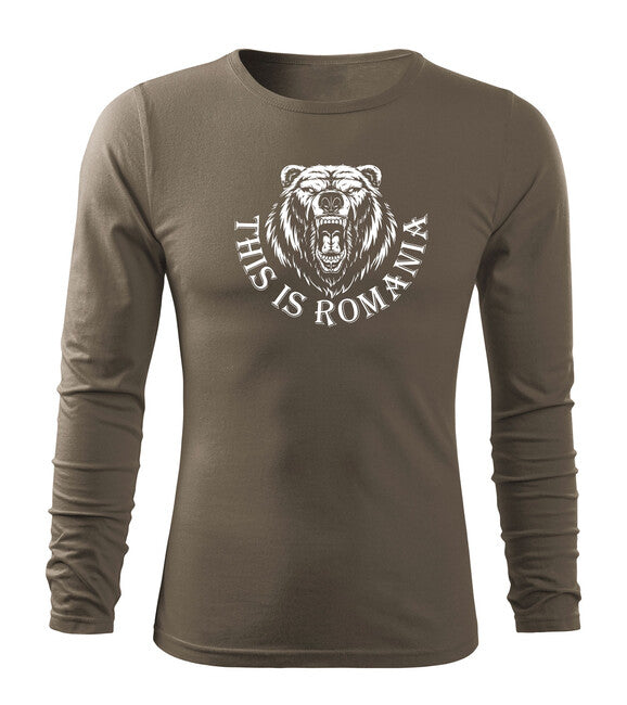 DRAGOWA Fit-T tricou cu mânecă lungă Ursul Român, oliv