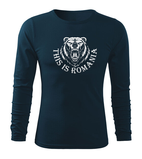 DRAGOWA Fit-T tricou cu mânecă lungă Ursul Român, Bleumarin