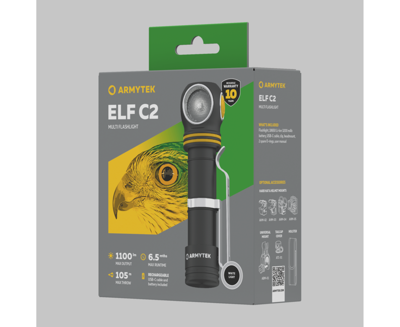 ArmyTek Elf C2 USB-C lanternă frontală LED cu alimentare din acumulator 1100 lm lanternă de mână, albă