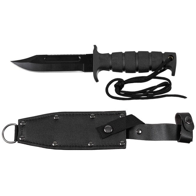 Fox Outdoor Pilot cuțit, negru, mâner din cauciuc, cu teacă