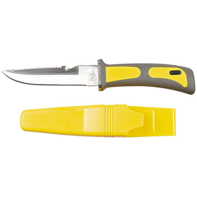 Fox Outdoor cuțit de scufundări, galben-negru, mâner din cauciuc, cu teacă