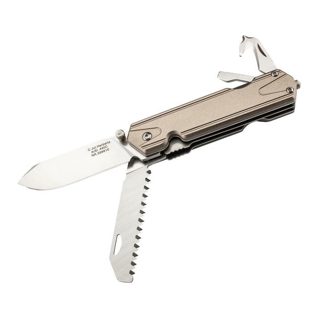 Herbertz briceag monorang multifuncțional, 6,5cm, 7 funcții, aluminiu, auriu