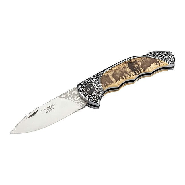 Herbertz briceag cu ornamente florale, motiv mistreț, 8,2cm, plastic