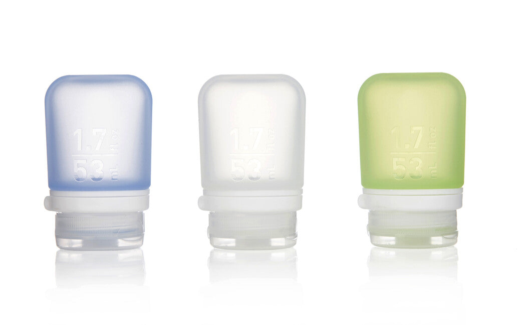 Humangear GoToob+ sticlă de călătorie din silicon, transparent/verde/albastru, set 3 buc 53 ml