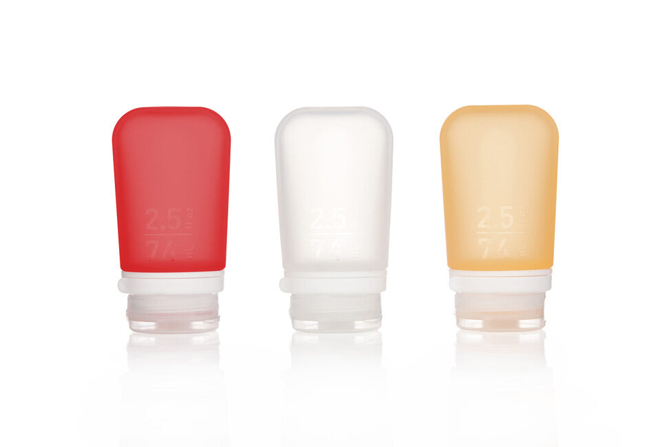 Humangear GoToob+ sticlă de călătorie din silicon set 3 buc, transparent/roșu/portocaliu, 74 ml