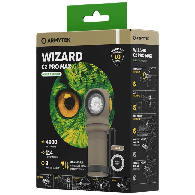 ArmyTek Wizard C2 Pro Max LED lanternă de mână White cu suport magnetic și alimentare acumulator 4000 lm, sand