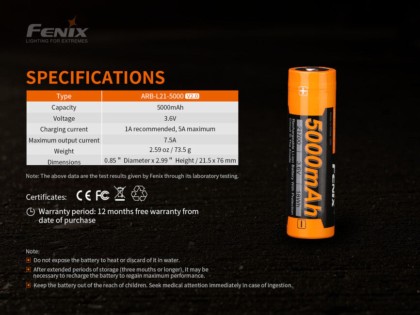 Fenix 21700 baterie reîncărcabilă Li-Ion 5000 mAh