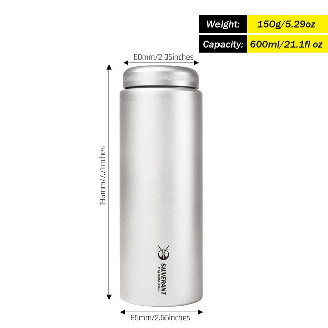 Silverant sticlă din titan cu capac plat, 600 ml