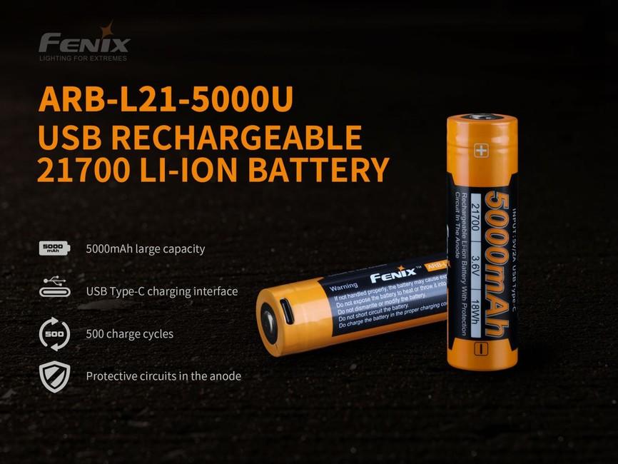 Fenix 21700 baterie reîncărcabilă Li-Ion 5000 mAh USB-C