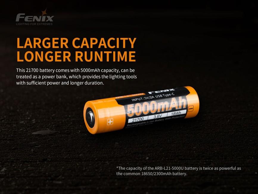 Fenix 21700 baterie reîncărcabilă Li-Ion 5000 mAh USB-C