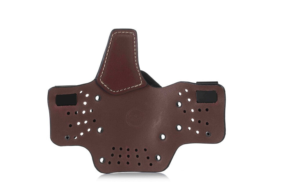 Husă confortabilă Falco kydex Hybrid IWB pentru transport ascuns compatibil cu pistolul Glock 19, maro dreapta