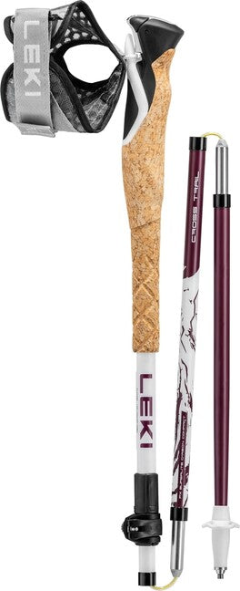 LEKI Cross Trail FX Superlite Compact bețe de trekking, albe-roz-negru, 100 - 120 cm
