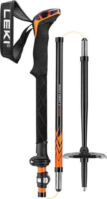LEKI Sherpa FX Carbon Strong bețe de trekking, portocalii-albastru denim, 120 - 140 cm